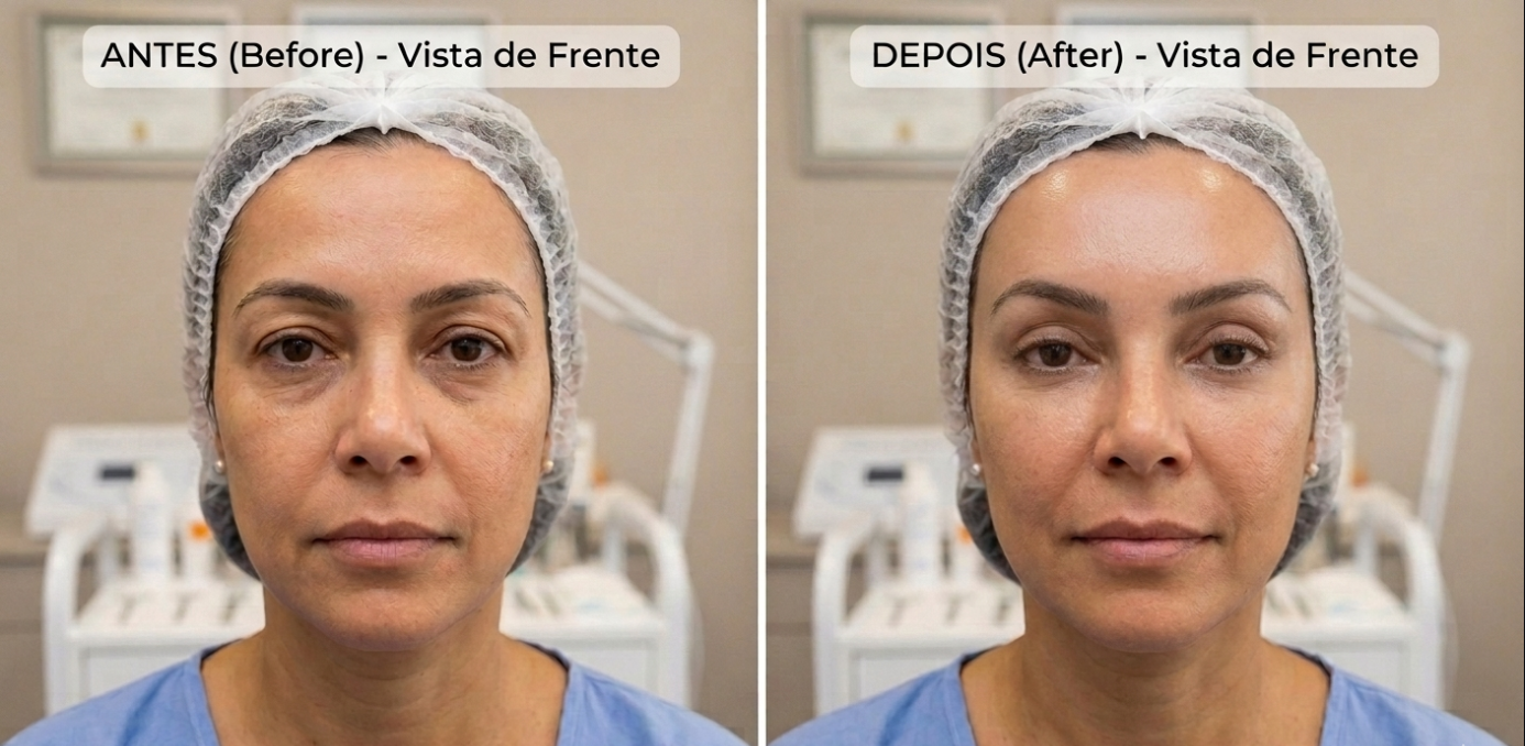 Antes e depois de blefaroplastia sem corte com jato de plasma feita por Juliana Seda