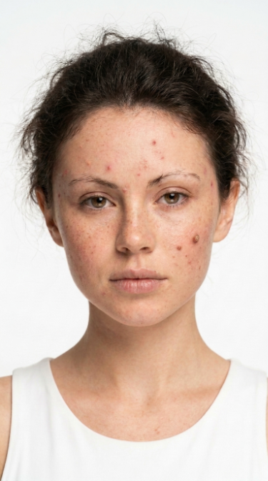 Antes: pele com acne e manchas (imagem ilustrativa)