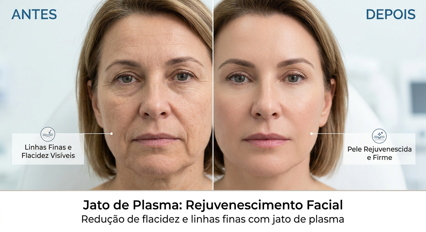 Antes e depois de jato de plasma para rejuvenescimento facial feito por Juliana Seda