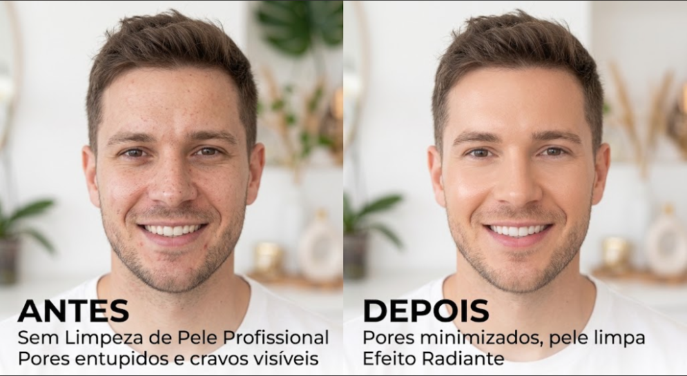 Antes e depois de limpeza de pele feita por Juliana Seda