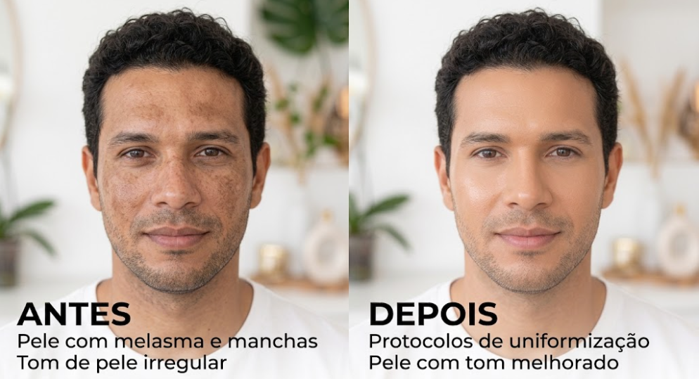 Antes e depois de tratamento de melasma feito por Juliana Seda