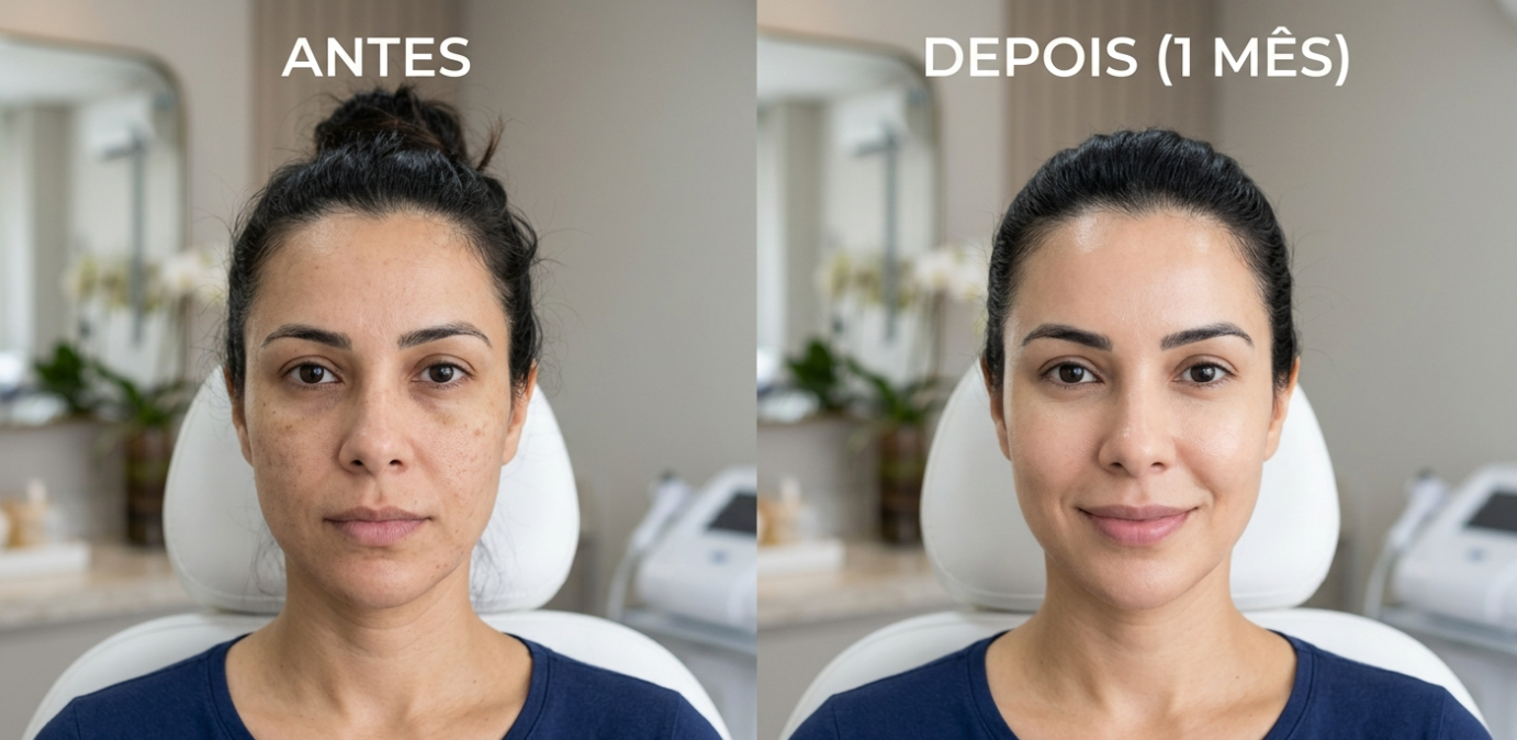 Antes e depois de microagulhamento feito por Juliana Seda