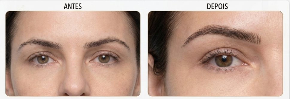 Antes e depois de micropigmentação de sobrancelhas feita por Juliana Seda