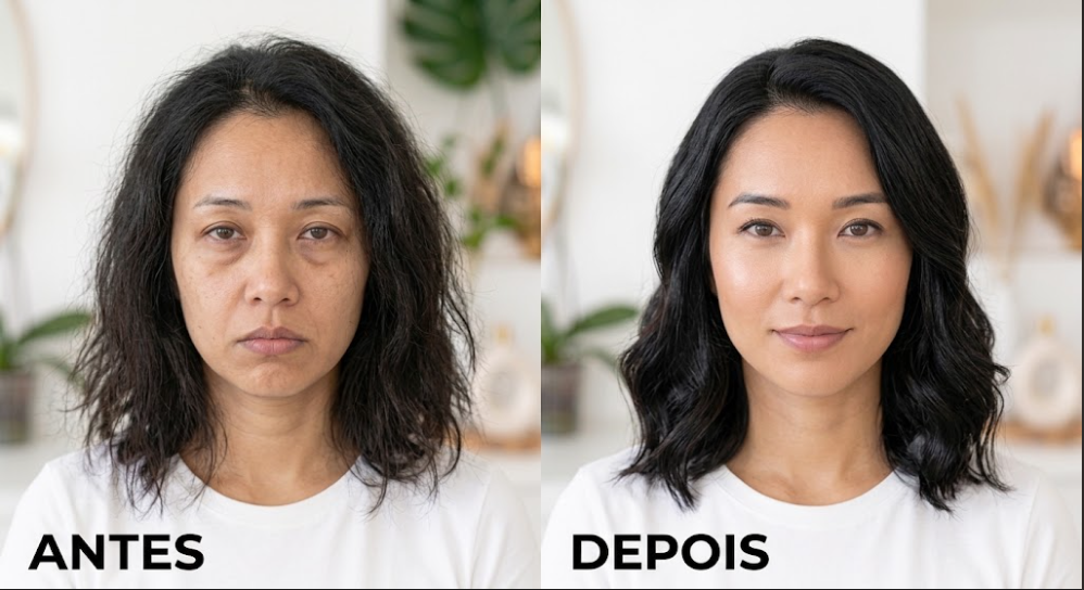Antes e depois de tratamento capilar feito por Juliana Seda